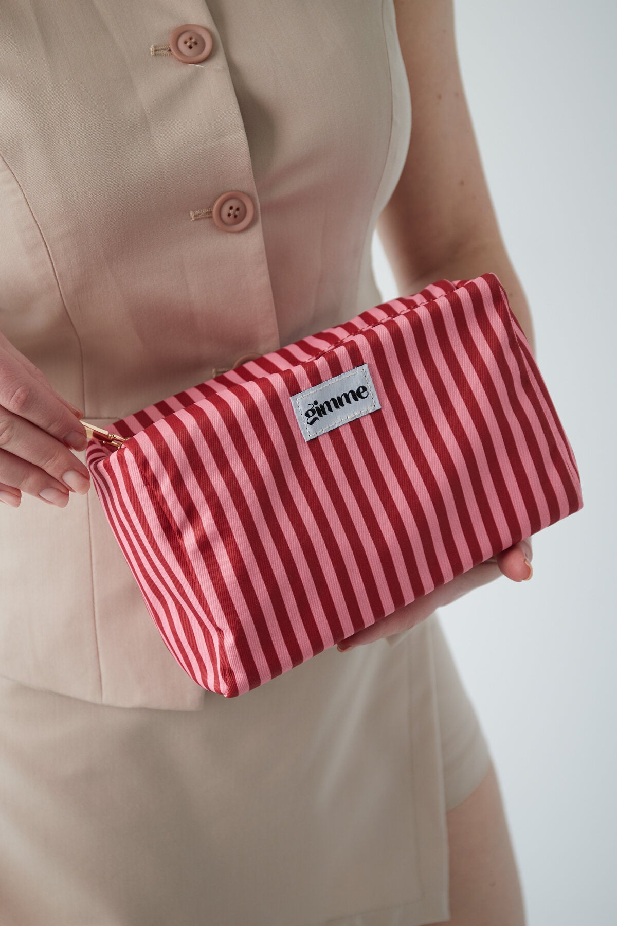 Bolsa de maquillaje rayas pequeñas - Rosa rojo