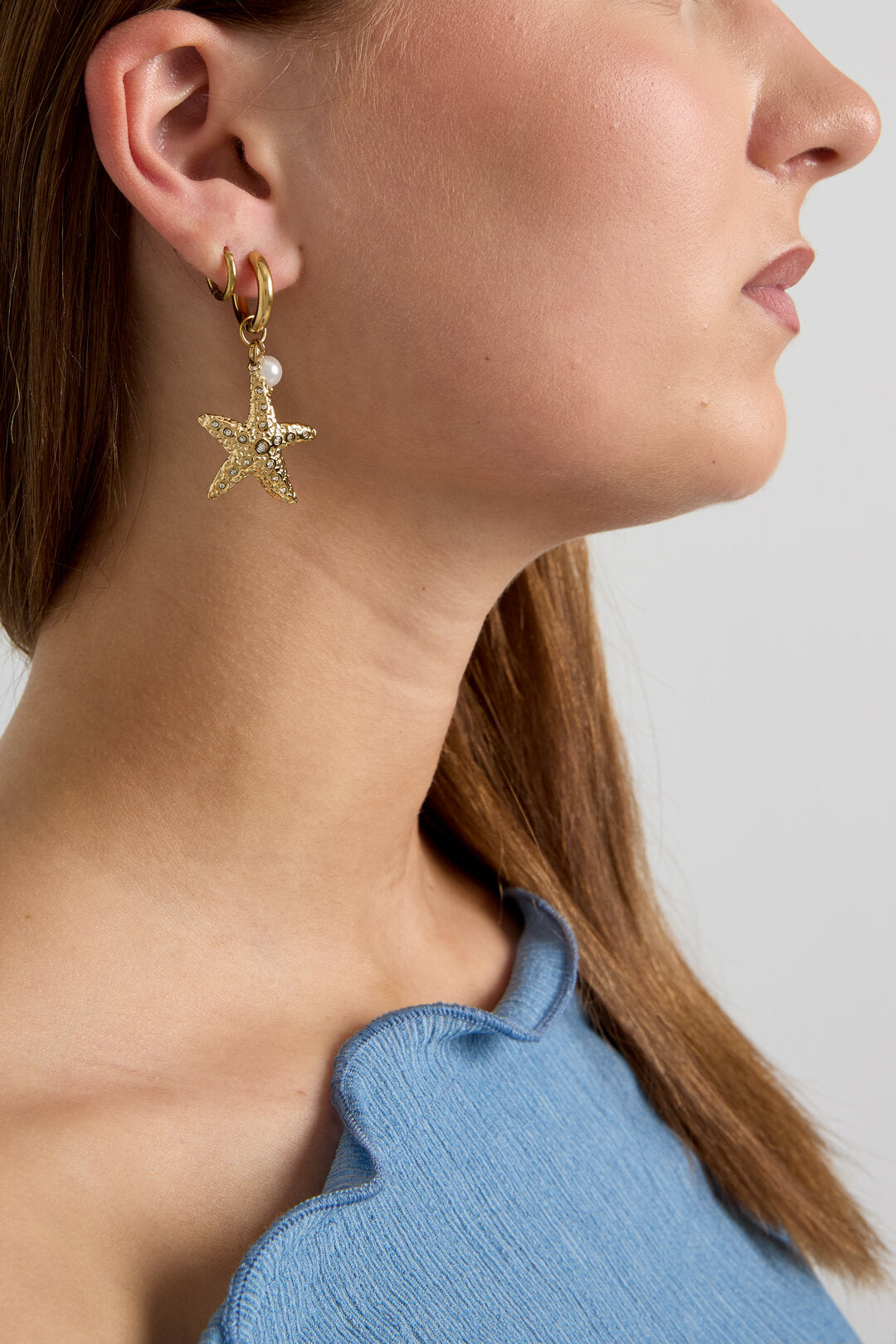 Pendientes con estrella de mar y perla