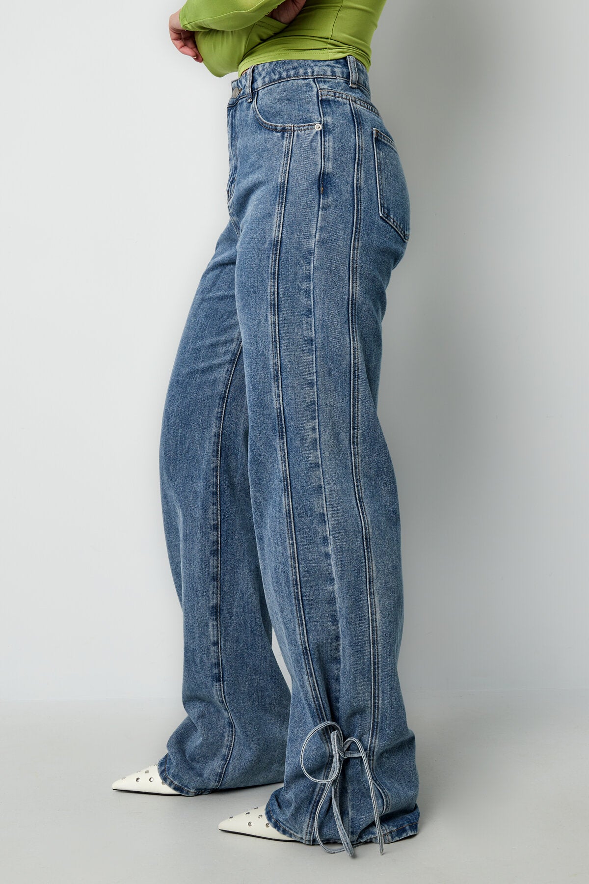 Algodón Tejido Pantalones Rectos Mujer Estilo Casual Detalle Nudo