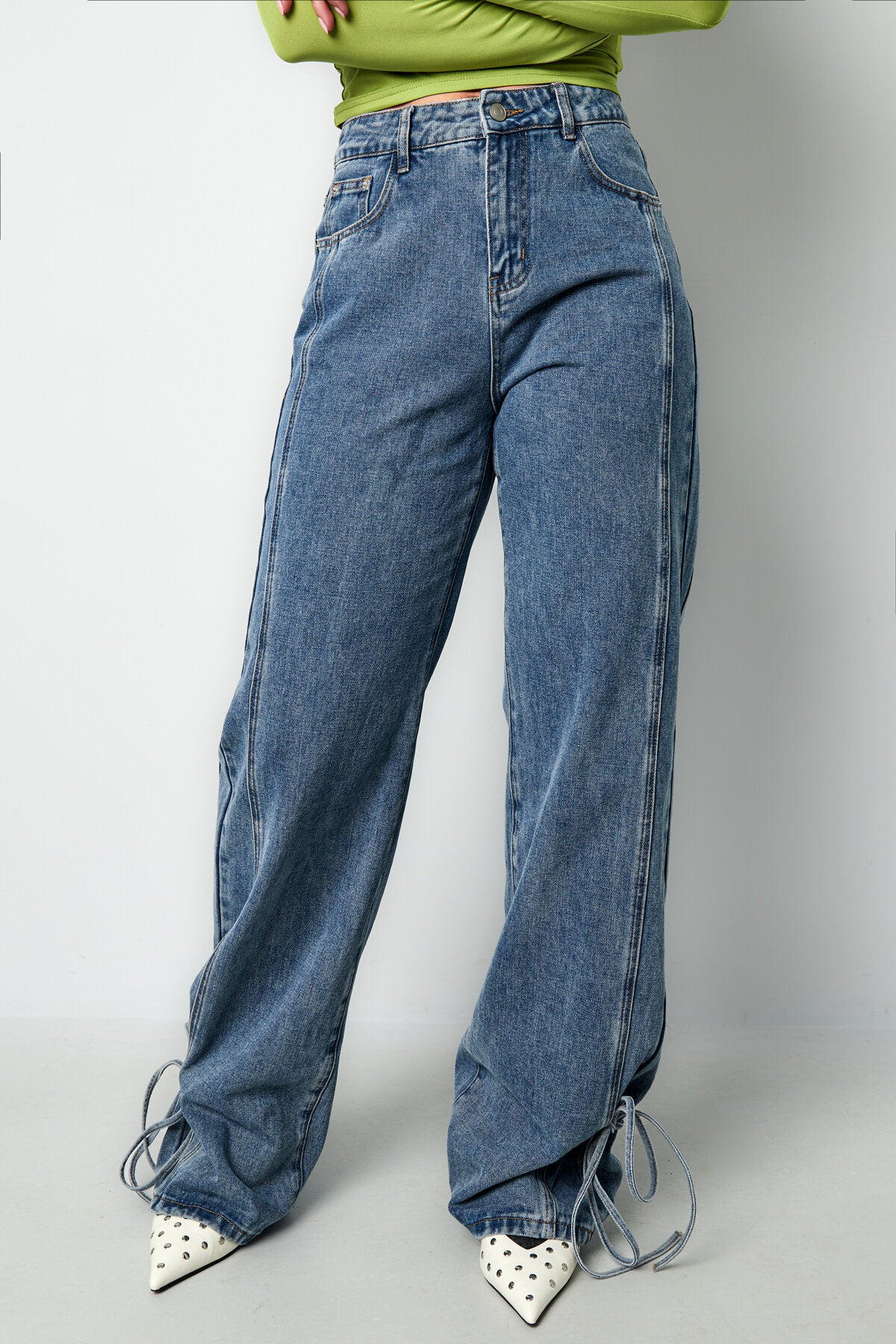 Algodón Tejido Pantalones Rectos Mujer Estilo Casual Detalle Nudo