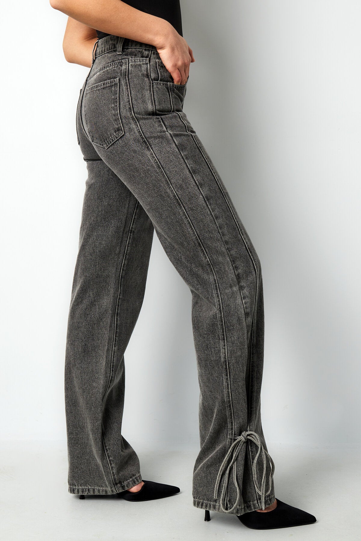 Algodón Tejido Pantalones Rectos Mujer Estilo Casual Detalle Nudo