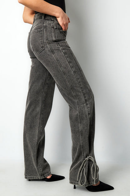 Algodón Tejido Pantalones Rectos Mujer Estilo Casual Detalle Nudo