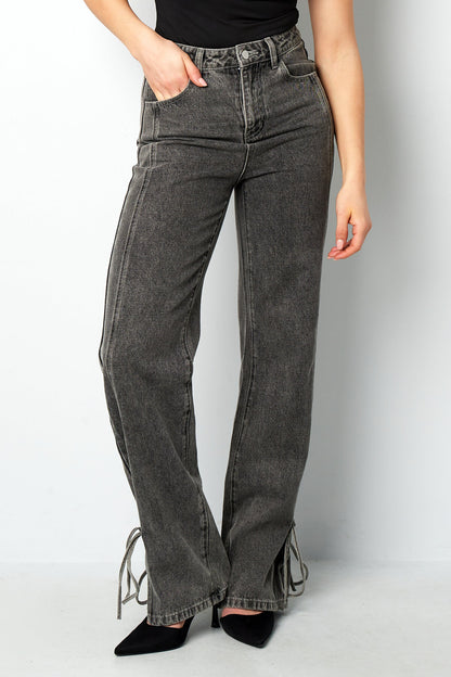 Algodón Tejido Pantalones Rectos Mujer Estilo Casual Detalle Nudo