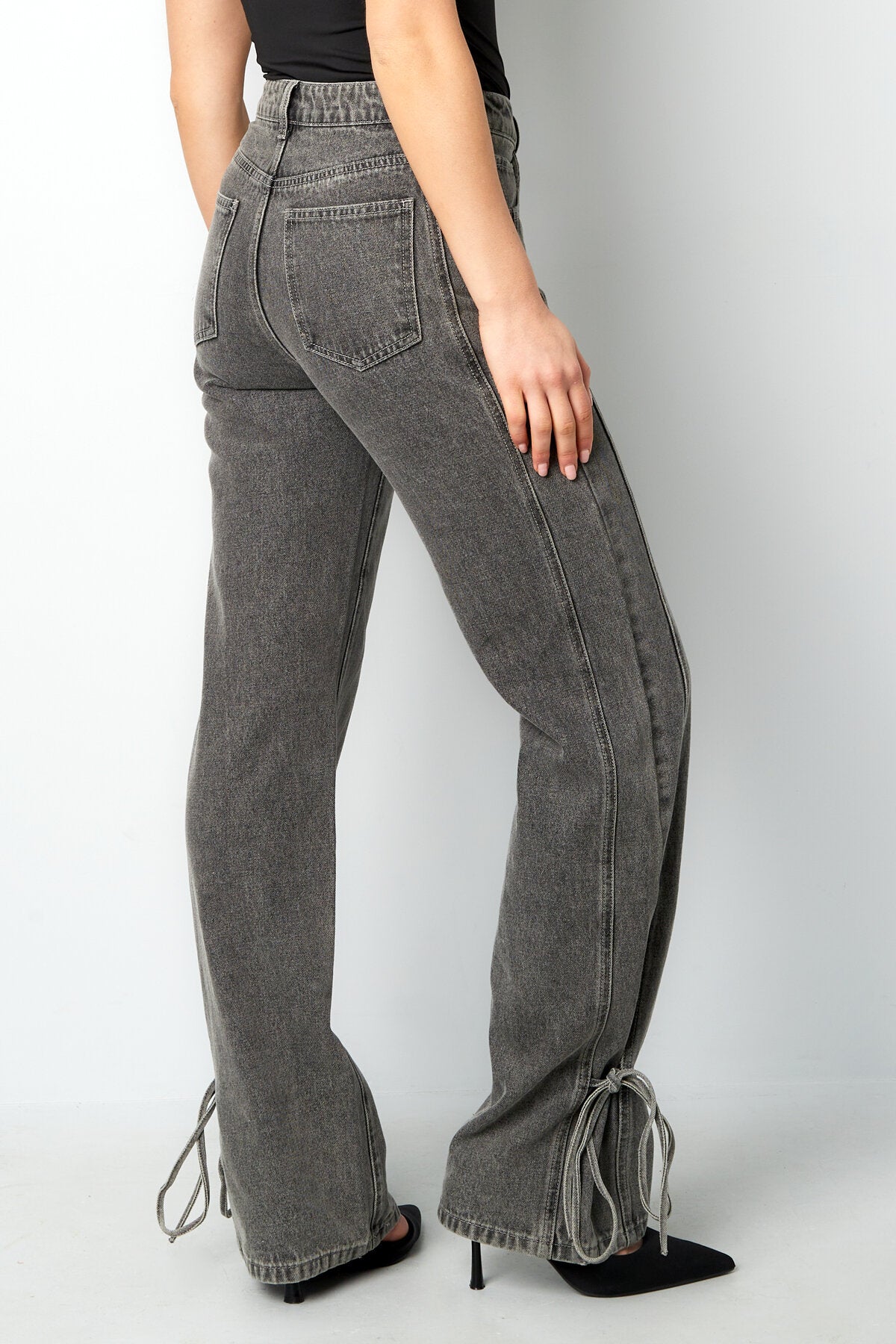 Algodón Tejido Pantalones Rectos Mujer Estilo Casual Detalle Nudo
