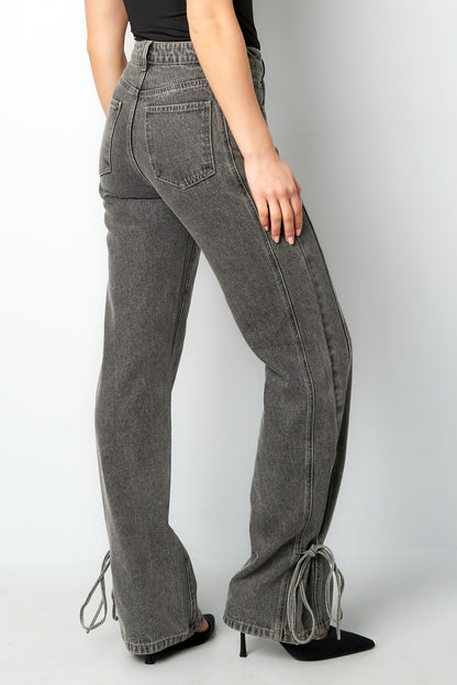 Algodón Tejido Pantalones Rectos Mujer Estilo Casual Detalle Nudo