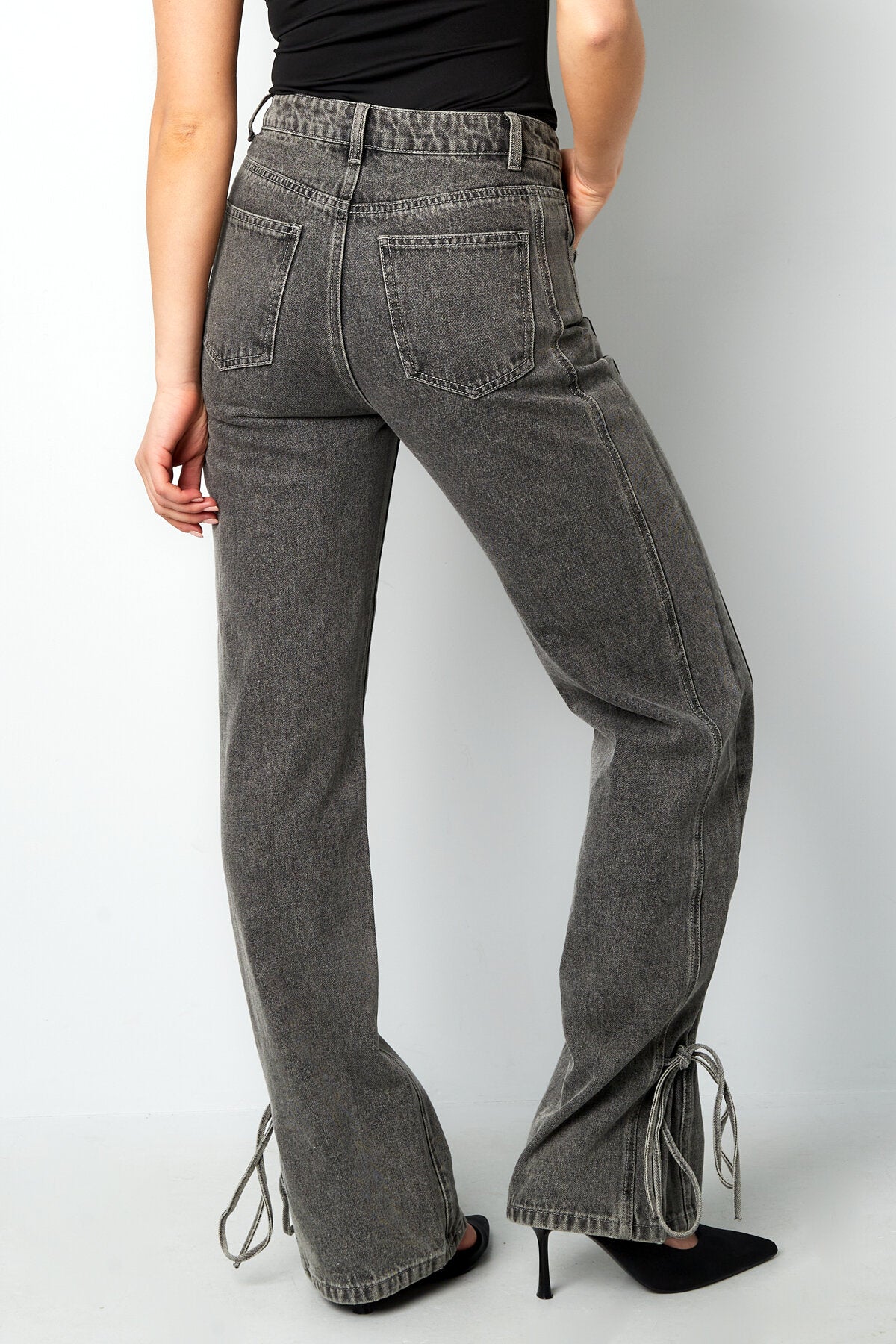 Algodón Tejido Pantalones Rectos Mujer Estilo Casual Detalle Nudo