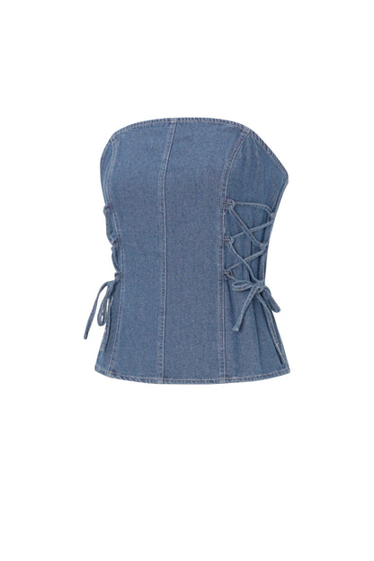 Tejido Vaquero Top Sin Tirantes para Mujer Elegante Color Sólido Primavera/Verano
