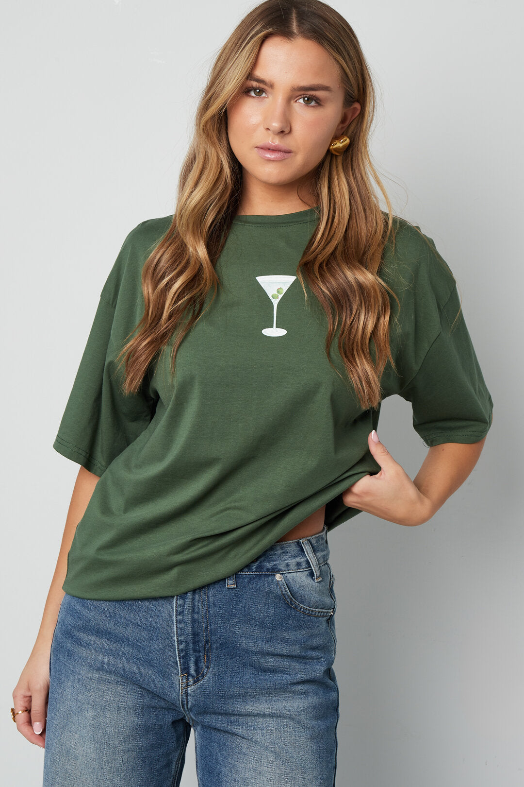 Algodón Tejido Camiseta Mujer Casual Letras
