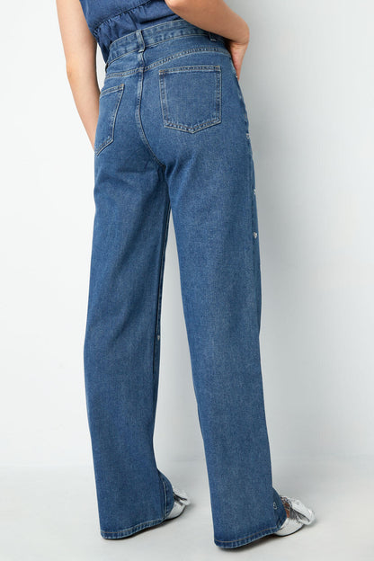 Algodón Tejido Mujer Pantalones Rectos Vaqueros Bordado Corazón Casual
