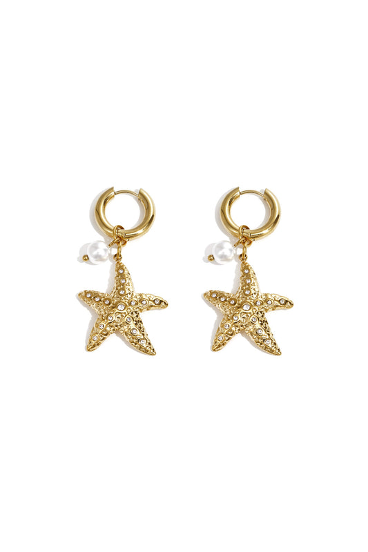 Pendientes con estrella de mar y perla