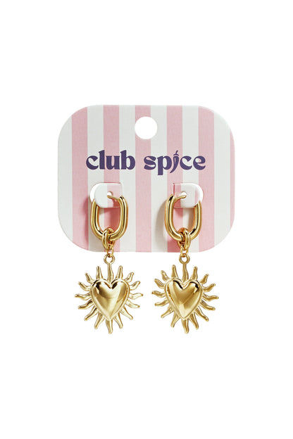 Pendientes con corazones colgantes y rayos de sol