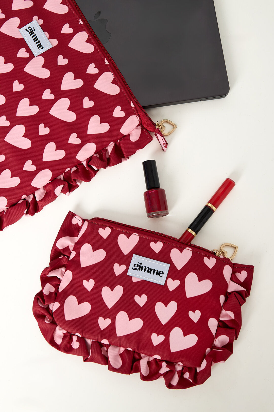 Bolsas de maquillaje con forma de corazón, estilo informal, de poliéster, ideales para el Día de San Valentín.