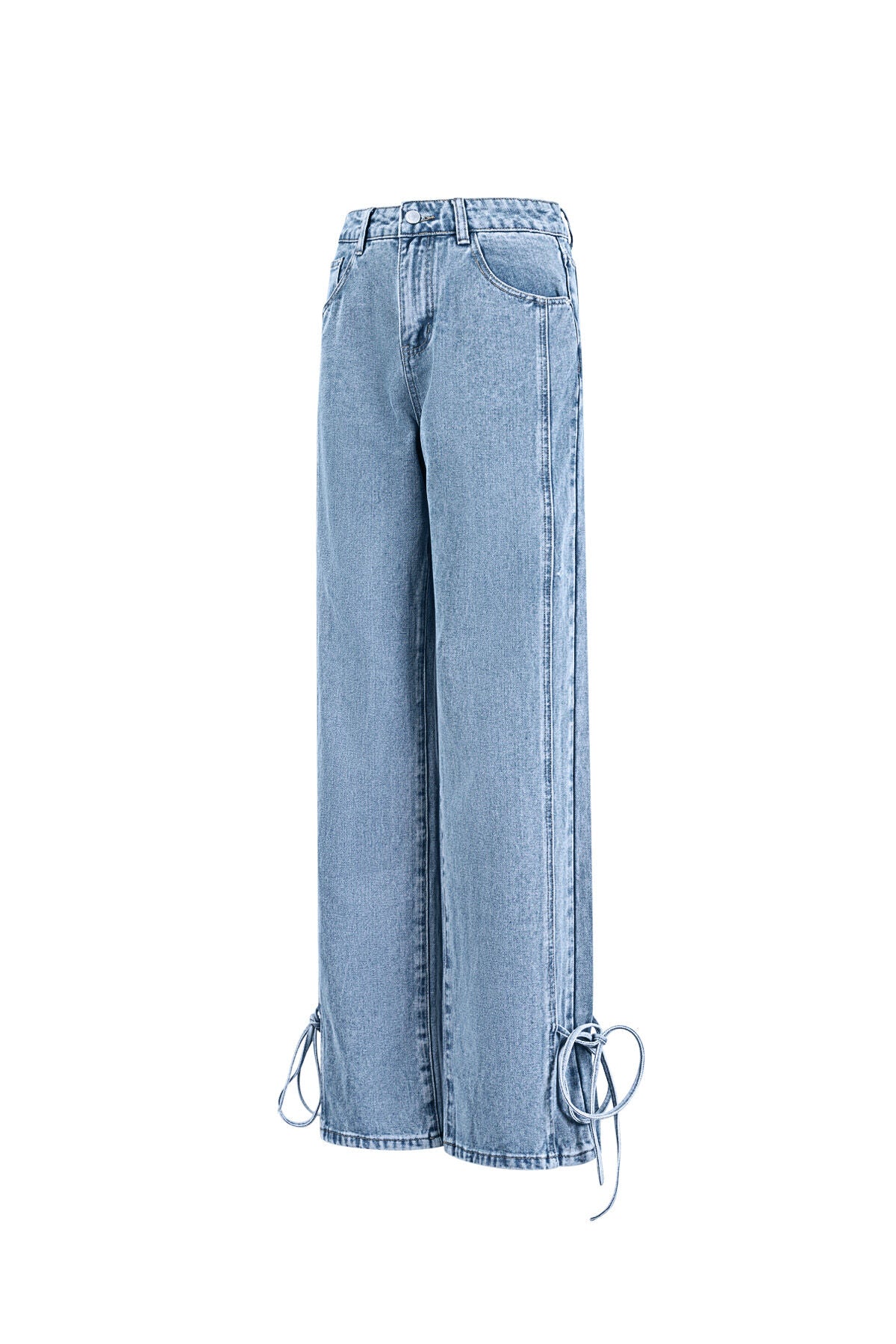 Algodón Tejido Pantalones Rectos Mujer Estilo Casual Detalle Nudo