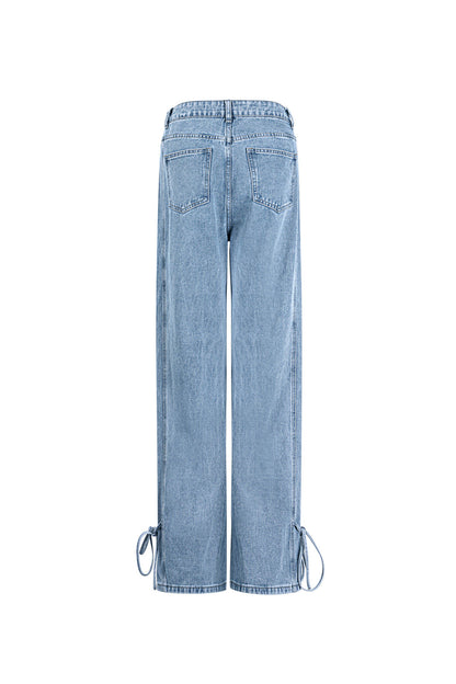 Algodón Tejido Pantalones Rectos Mujer Estilo Casual Detalle Nudo