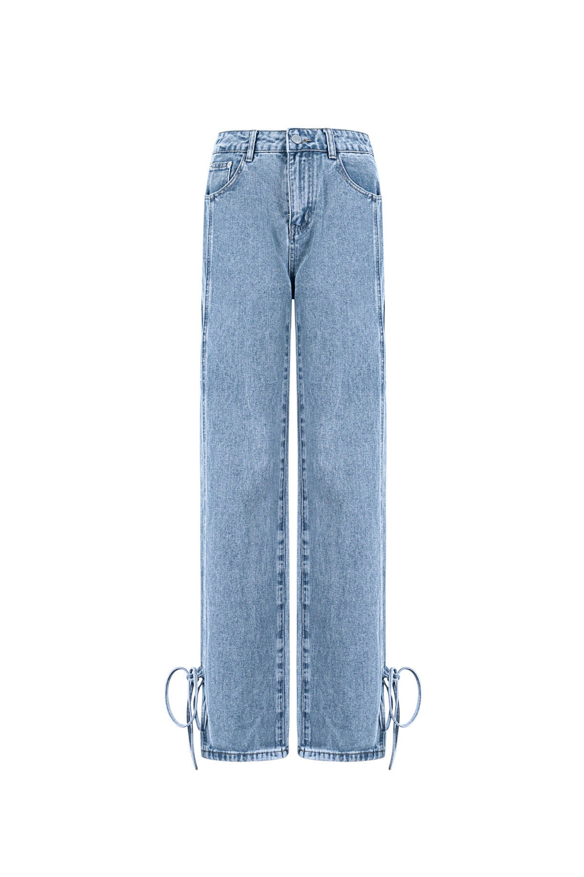 Algodón Tejido Pantalones Rectos Mujer Estilo Casual Detalle Nudo
