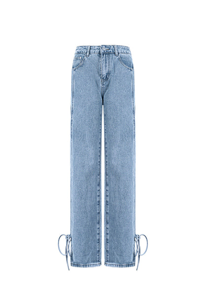 Algodón Tejido Pantalones Rectos Mujer Estilo Casual Detalle Nudo