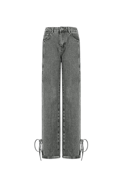 Algodón Tejido Pantalones Rectos Mujer Estilo Casual Detalle Nudo