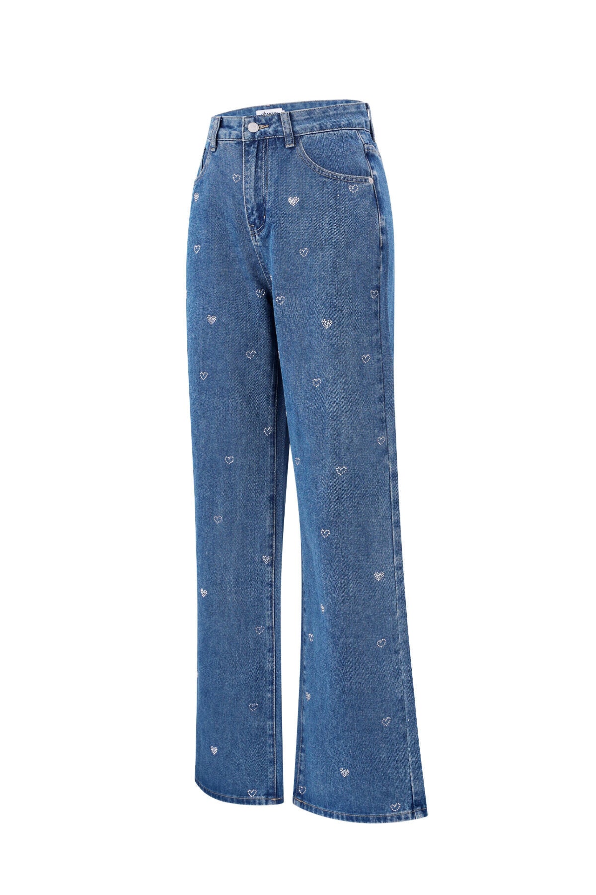 Algodón Tejido Mujer Pantalones Rectos Vaqueros Bordado Corazón Casual