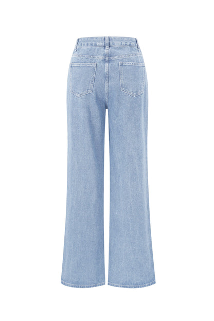 Algodón Tejido Mujer Pantalones Rectos Vaqueros Bordado Corazón Casual