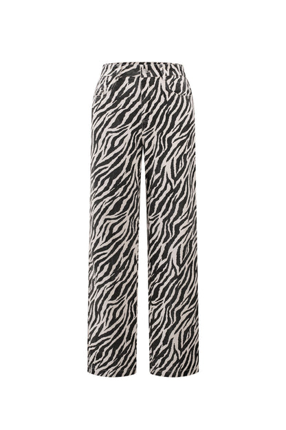 Tejido Algodón Mujer Pantalones Rectos Casual Rayas de Cebra