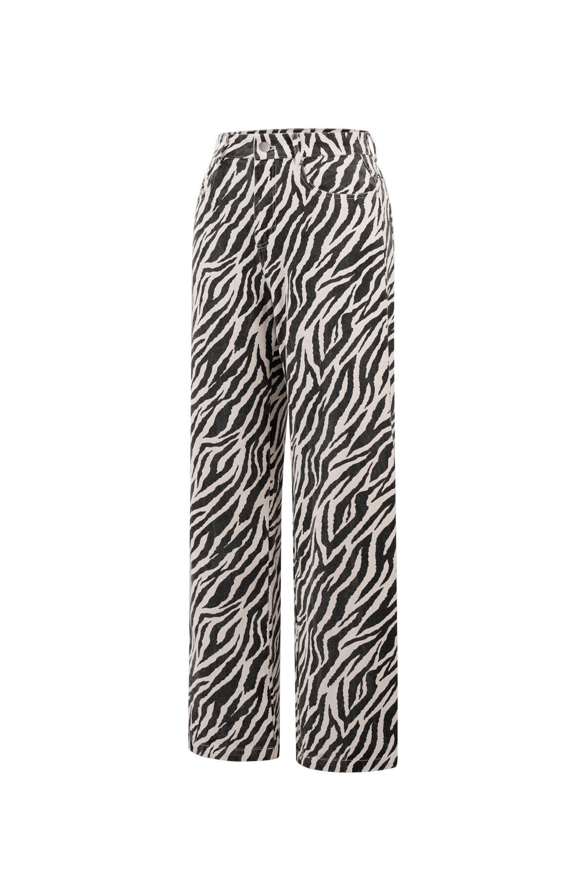 Tejido Algodón Mujer Pantalones Rectos Casual Rayas de Cebra