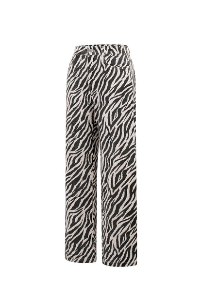 Tejido Algodón Mujer Pantalones Rectos Casual Rayas de Cebra