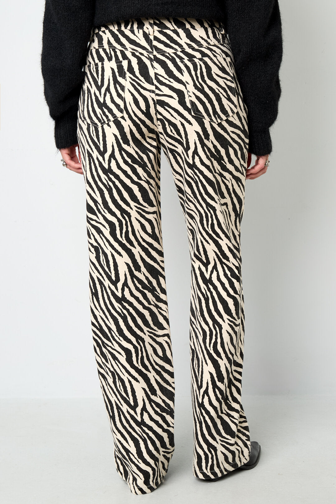 Tejido Algodón Mujer Pantalones Rectos Casual Rayas de Cebra