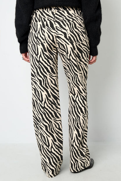 Tejido Algodón Mujer Pantalones Rectos Casual Rayas de Cebra