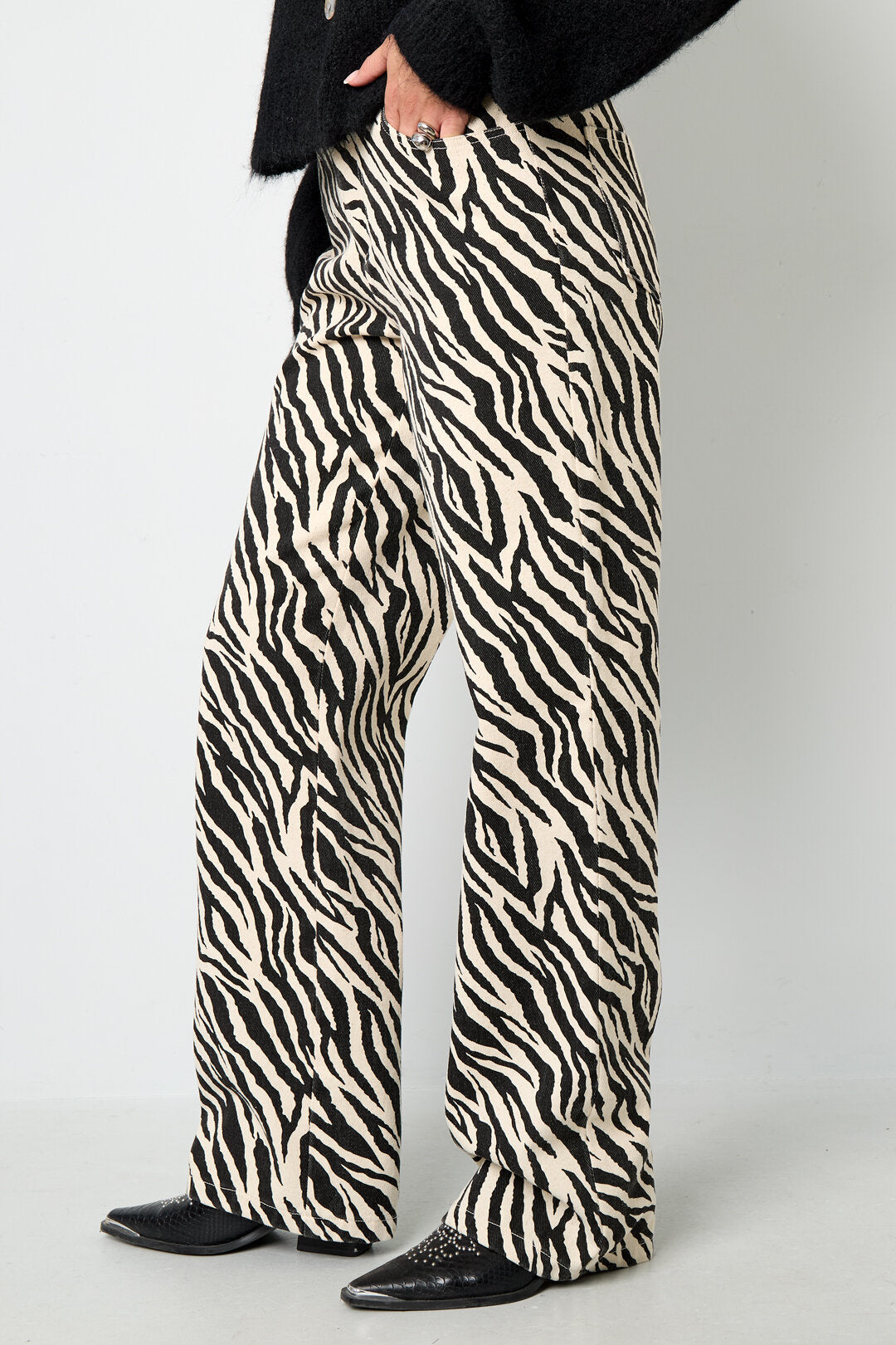 Tejido Algodón Mujer Pantalones Rectos Casual Rayas de Cebra