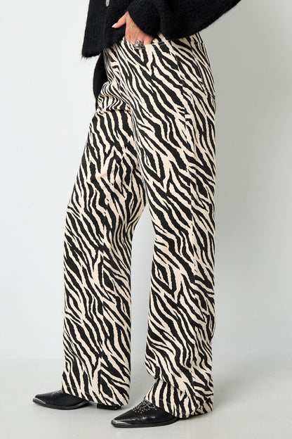 Tejido Algodón Mujer Pantalones Rectos Casual Rayas de Cebra