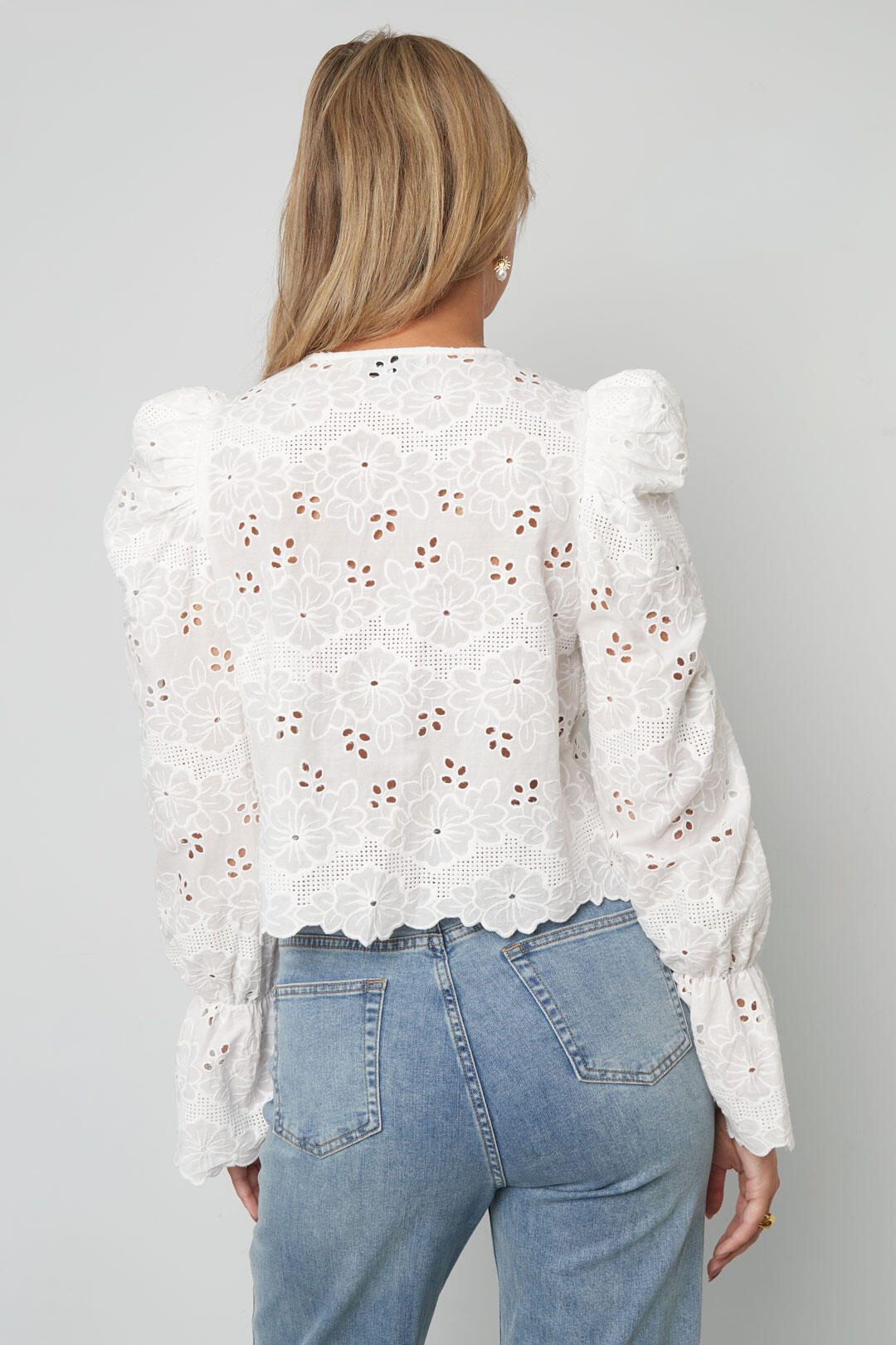 Algodón Tejido Blusa de Manga Larga Mujer Casual Cutout