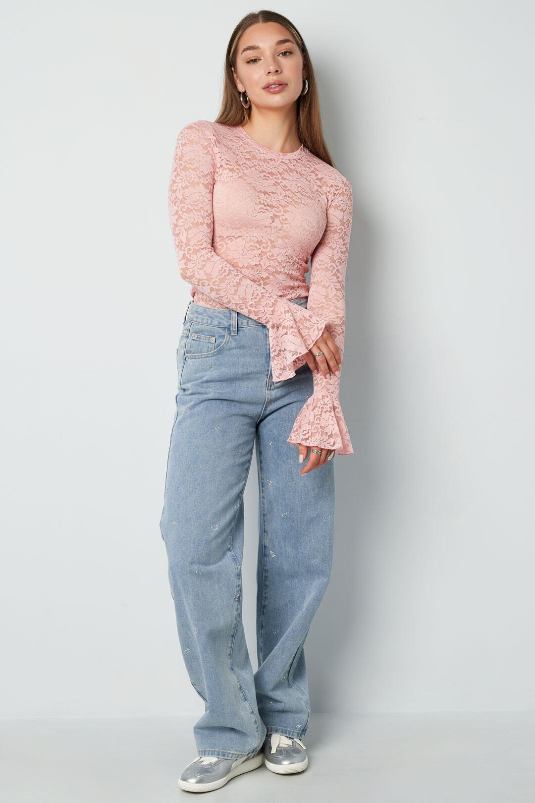 Algodón Tejido Mujer Pantalones Rectos Vaqueros Bordado Corazón Casual