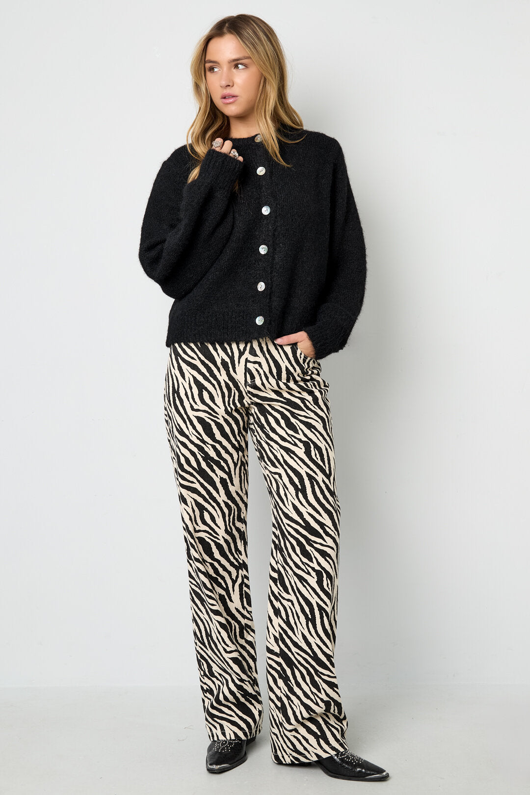 Tejido Algodón Mujer Pantalones Rectos Casual Rayas de Cebra