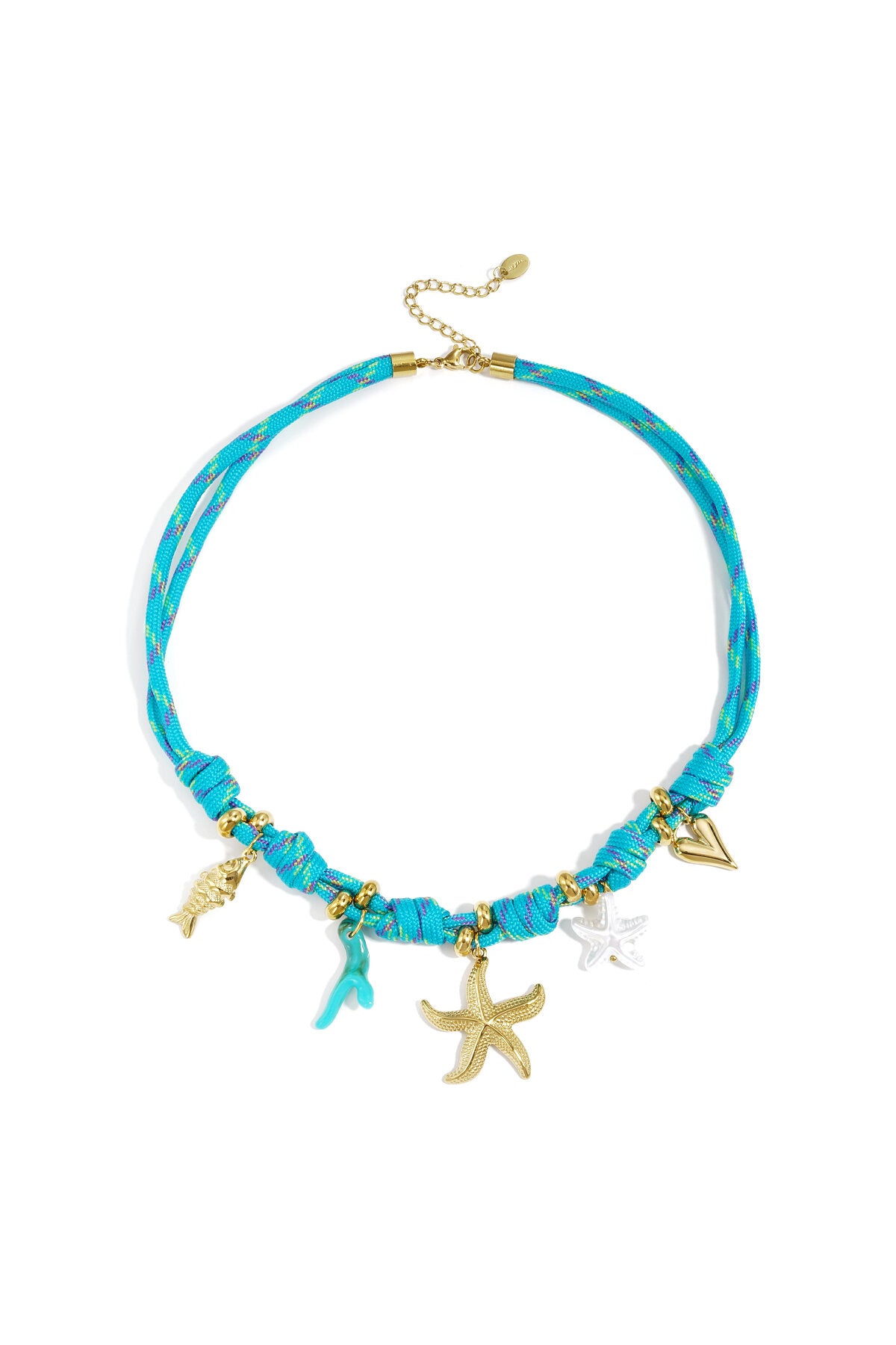 Cadena de cuerda con nudos y dijes de estrellas de mar