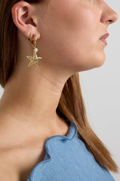 Pendientes con estrella de mar y perla