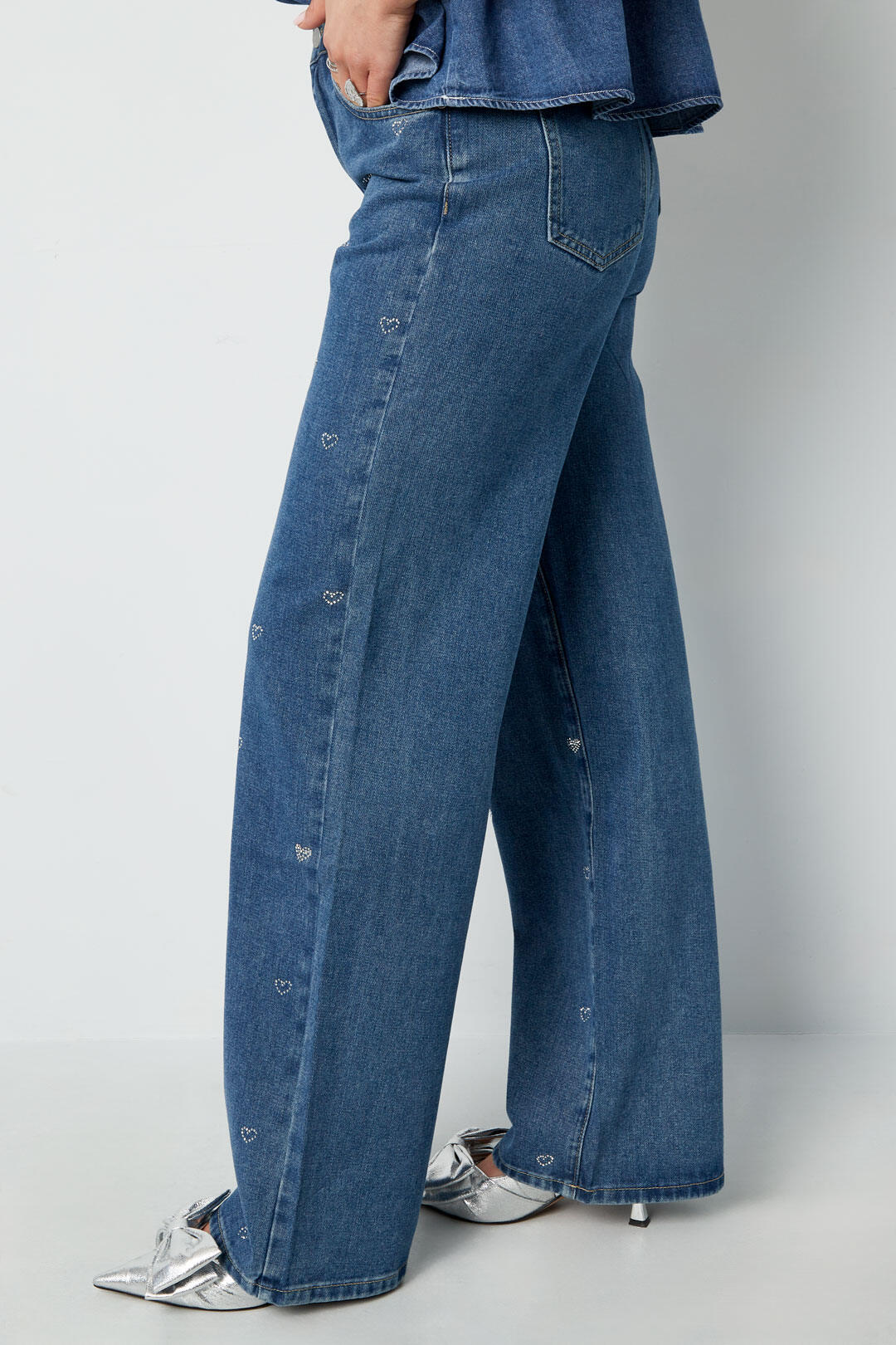Algodón Tejido Mujer Pantalones Rectos Vaqueros Bordado Corazón Casual