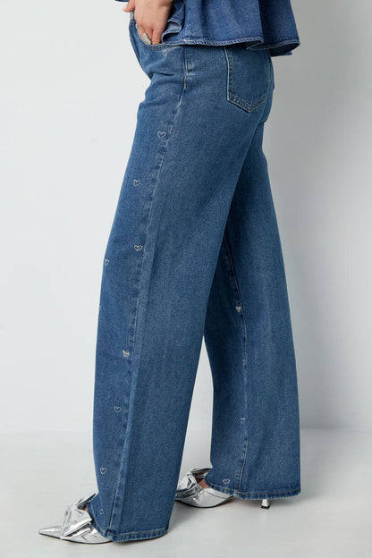 Algodón Tejido Mujer Pantalones Rectos Vaqueros Bordado Corazón Casual