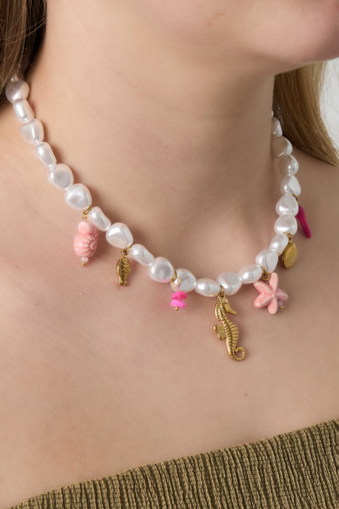 Collares de perlas de imitación con cuentas de tortuga, serie sencilla informal para vacaciones y playa, joyería para mujer