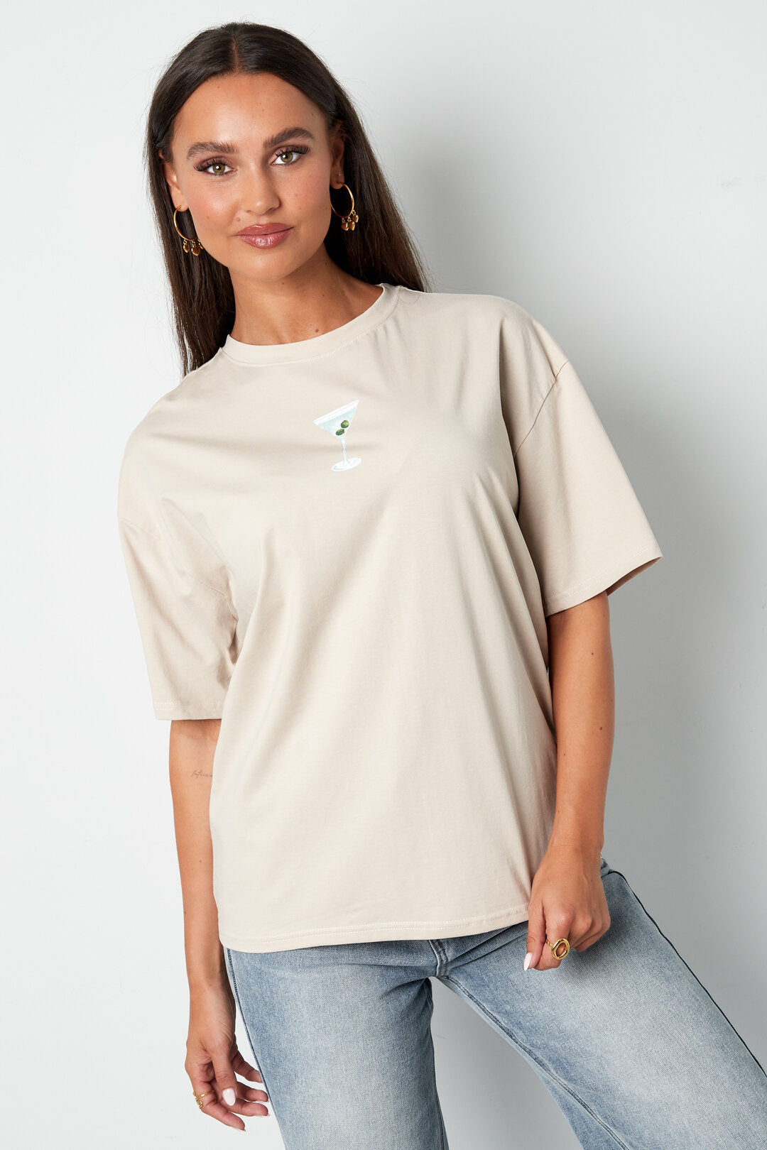 Algodón Tejido Camiseta Mujer Casual Letras