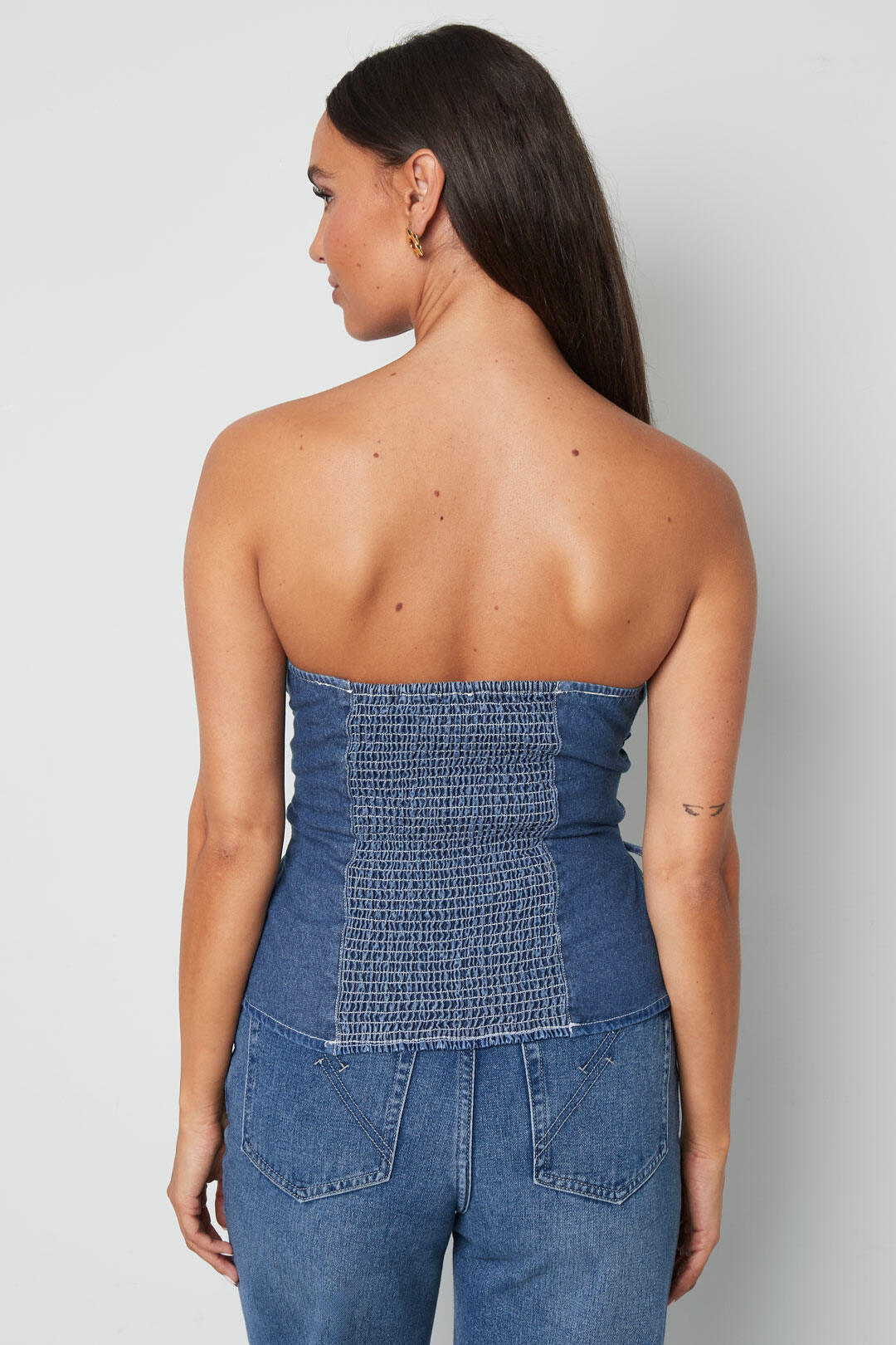 Tejido Vaquero Top Sin Tirantes para Mujer Elegante Color Sólido Primavera/Verano