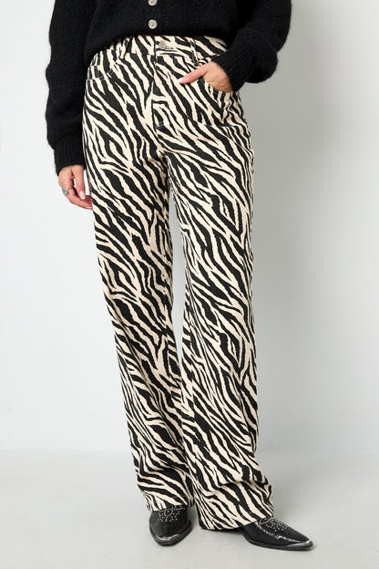 Tejido Algodón Mujer Pantalones Rectos Casual Rayas de Cebra