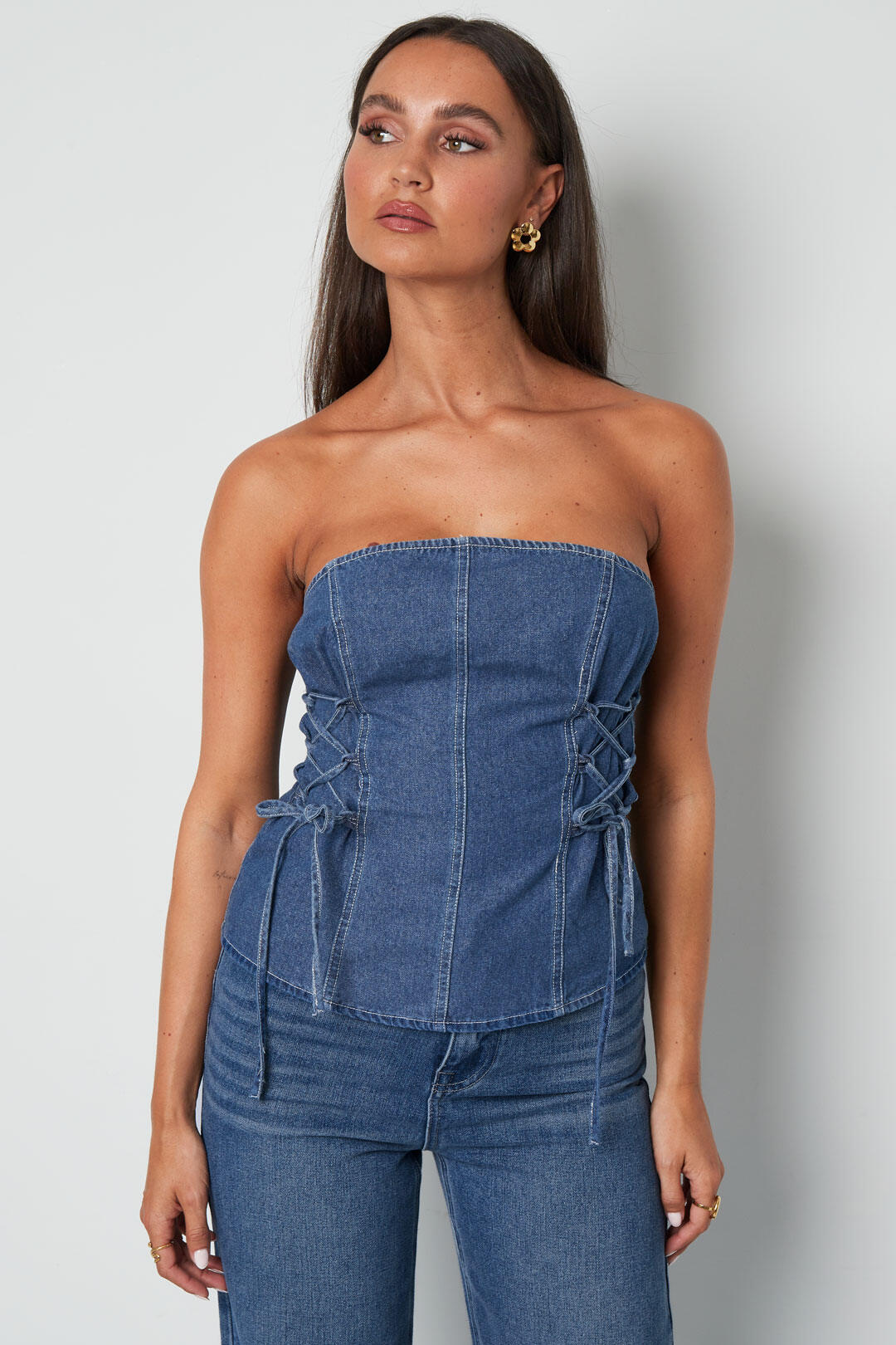 Tejido Vaquero Top Sin Tirantes para Mujer Elegante Color Sólido Primavera/Verano