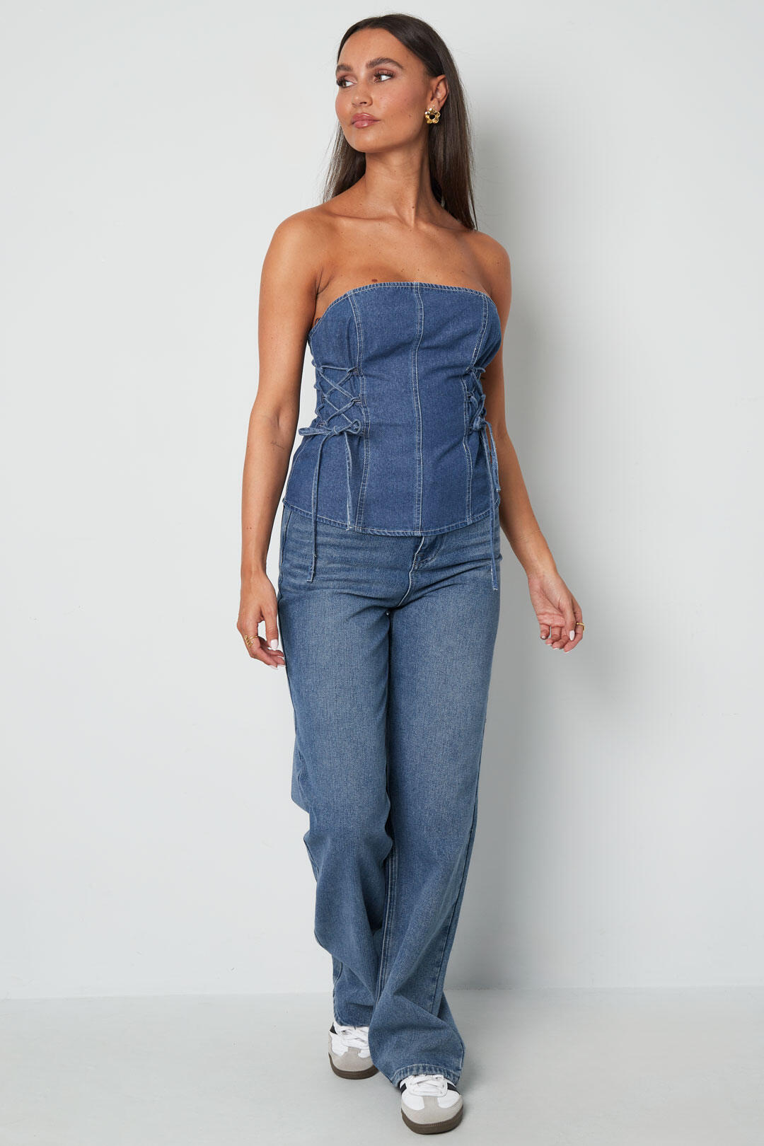 Tejido Vaquero Top Sin Tirantes para Mujer Elegante Color Sólido Primavera/Verano