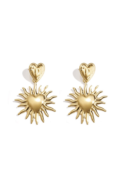 Pendientes de corazón con sol colgante
