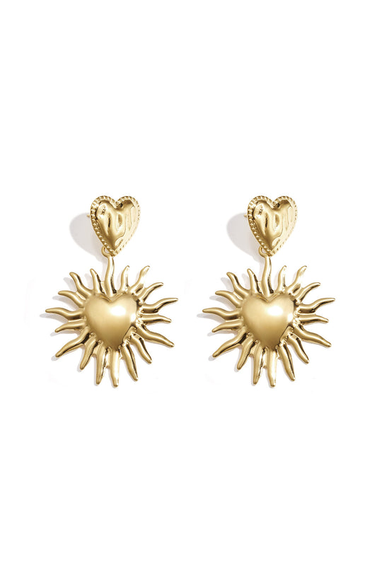 Pendientes de corazón con sol colgante