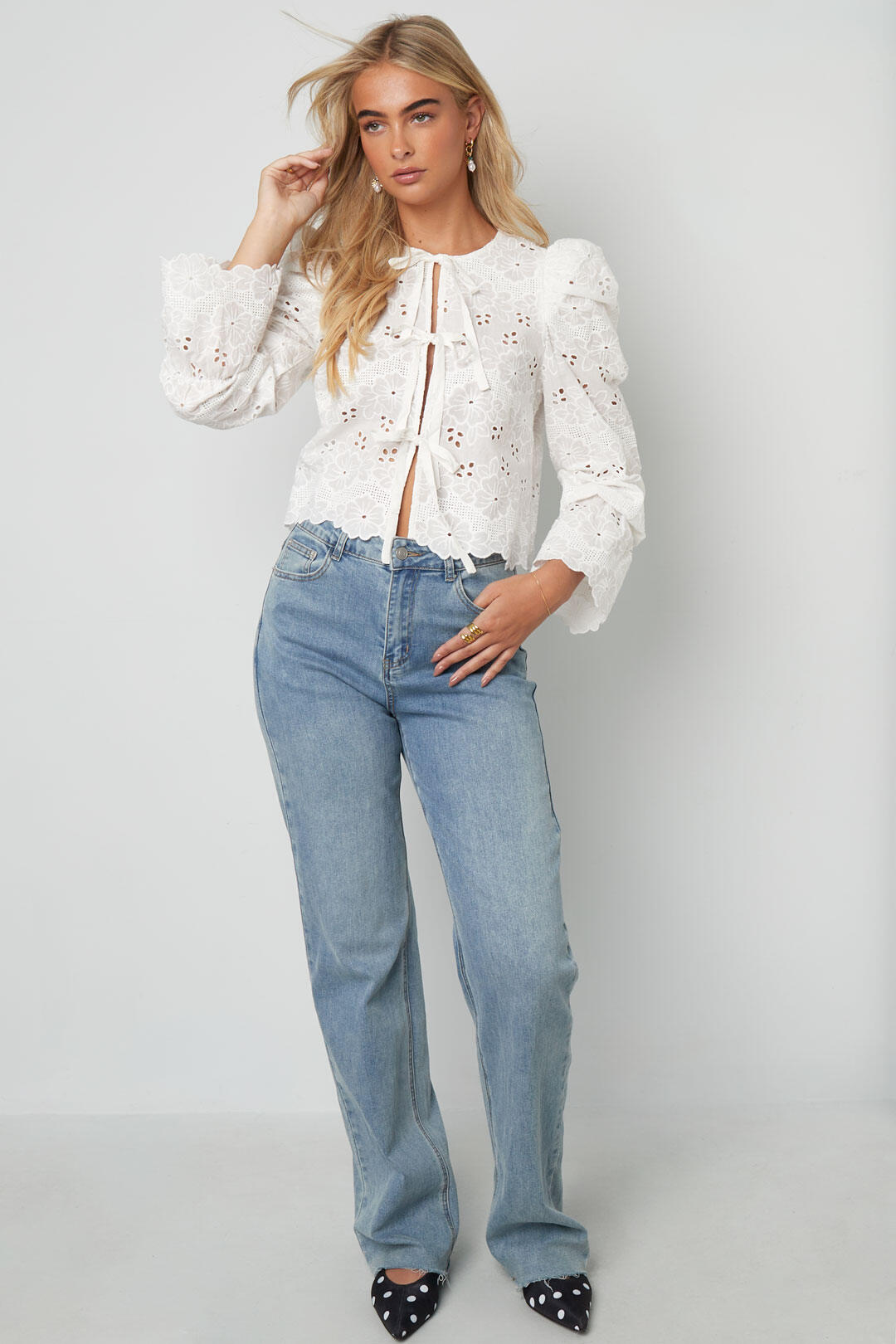 Algodón Tejido Blusa de Manga Larga Mujer Casual Cutout