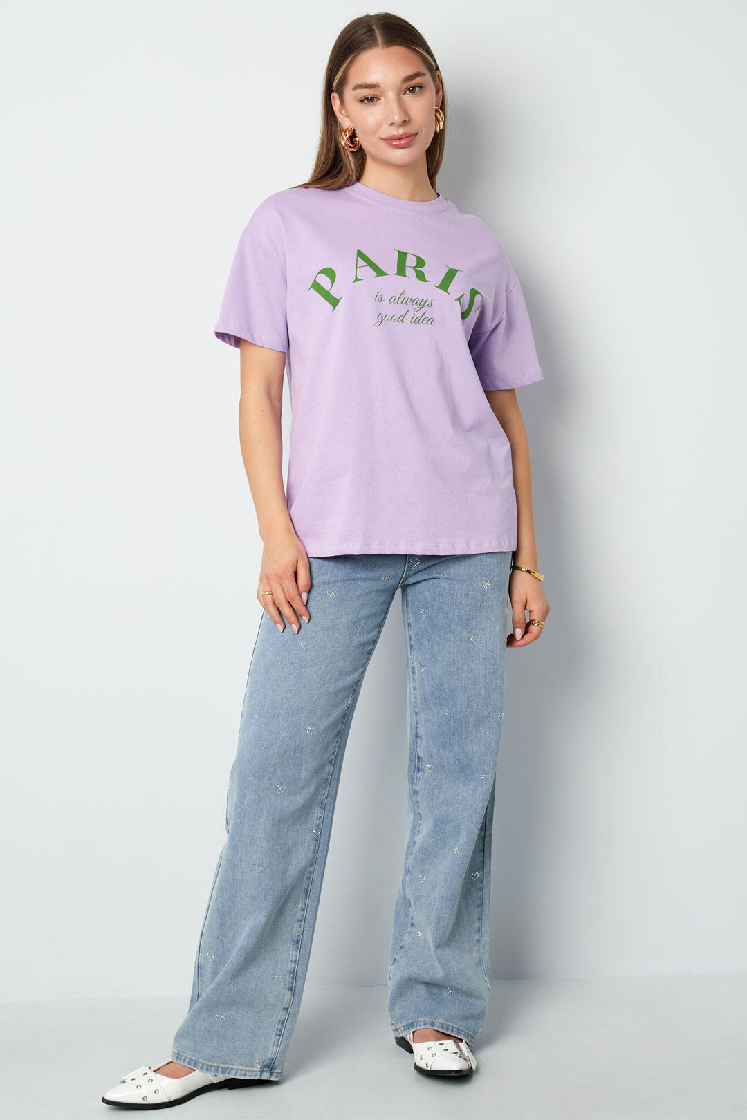 Algodón Tejido Mujer Pantalones Rectos Vaqueros Bordado Corazón Casual