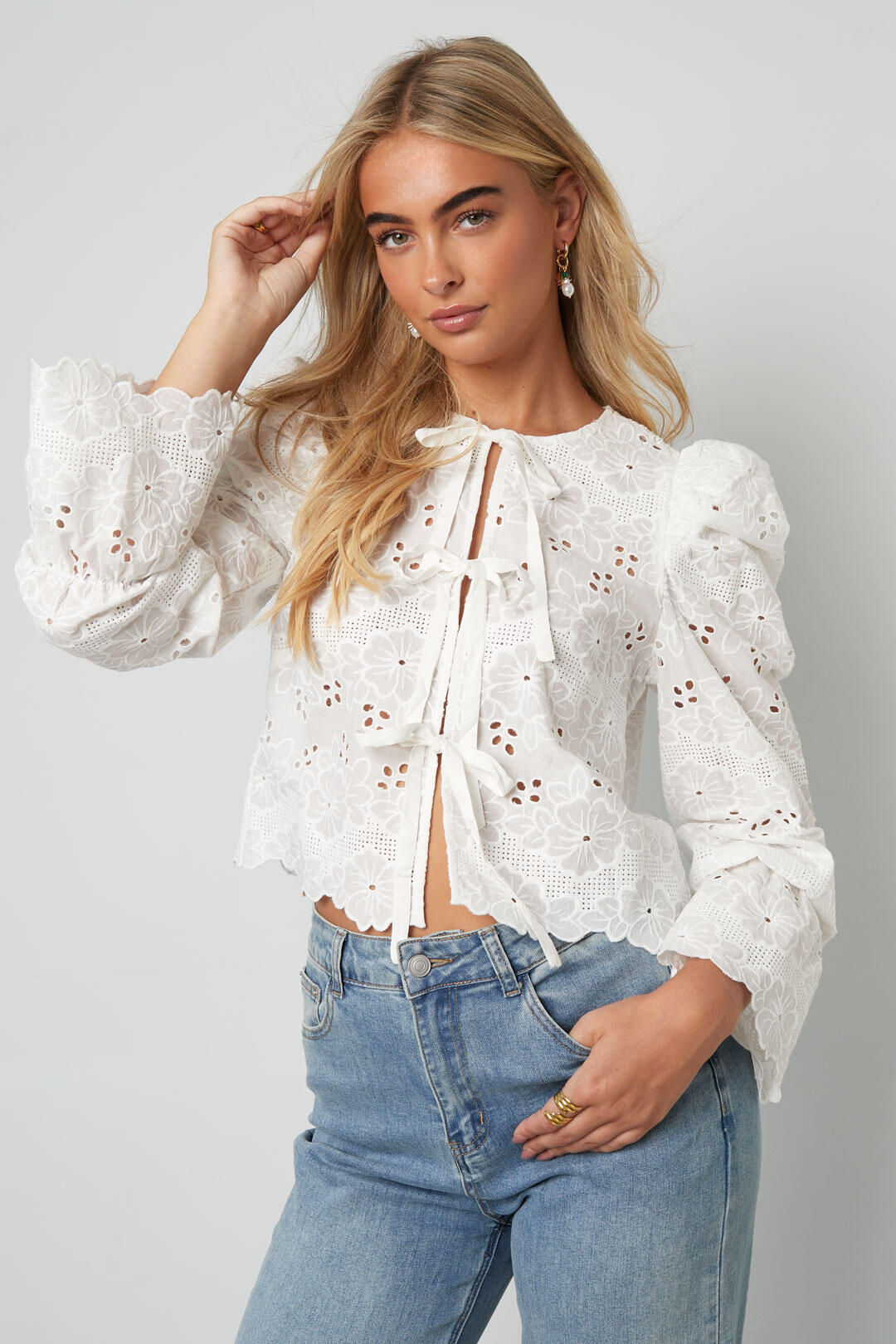 Algodón Tejido Blusa de Manga Larga Mujer Casual Cutout
